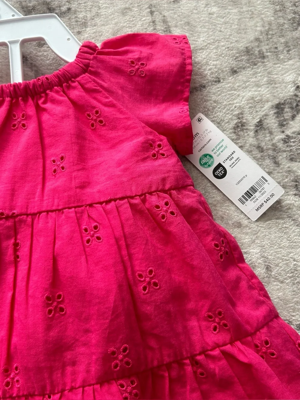 NWT Infant Girls' Tiered Eyelet Dress and Bloomers - Bright Hot Pink  Size 6 m